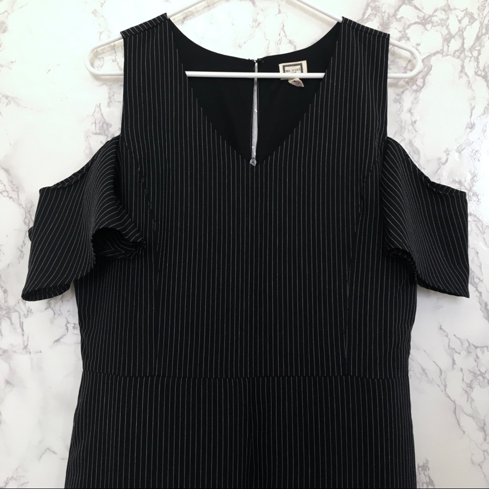 Movint Pinstripe Cold Shoulder Jumpsuit